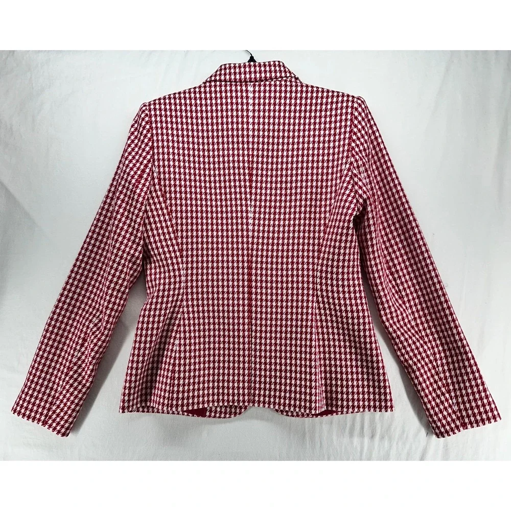 Tommy Hilfiger Red White Houndstooth Blazer Jacket Single Button Size 6